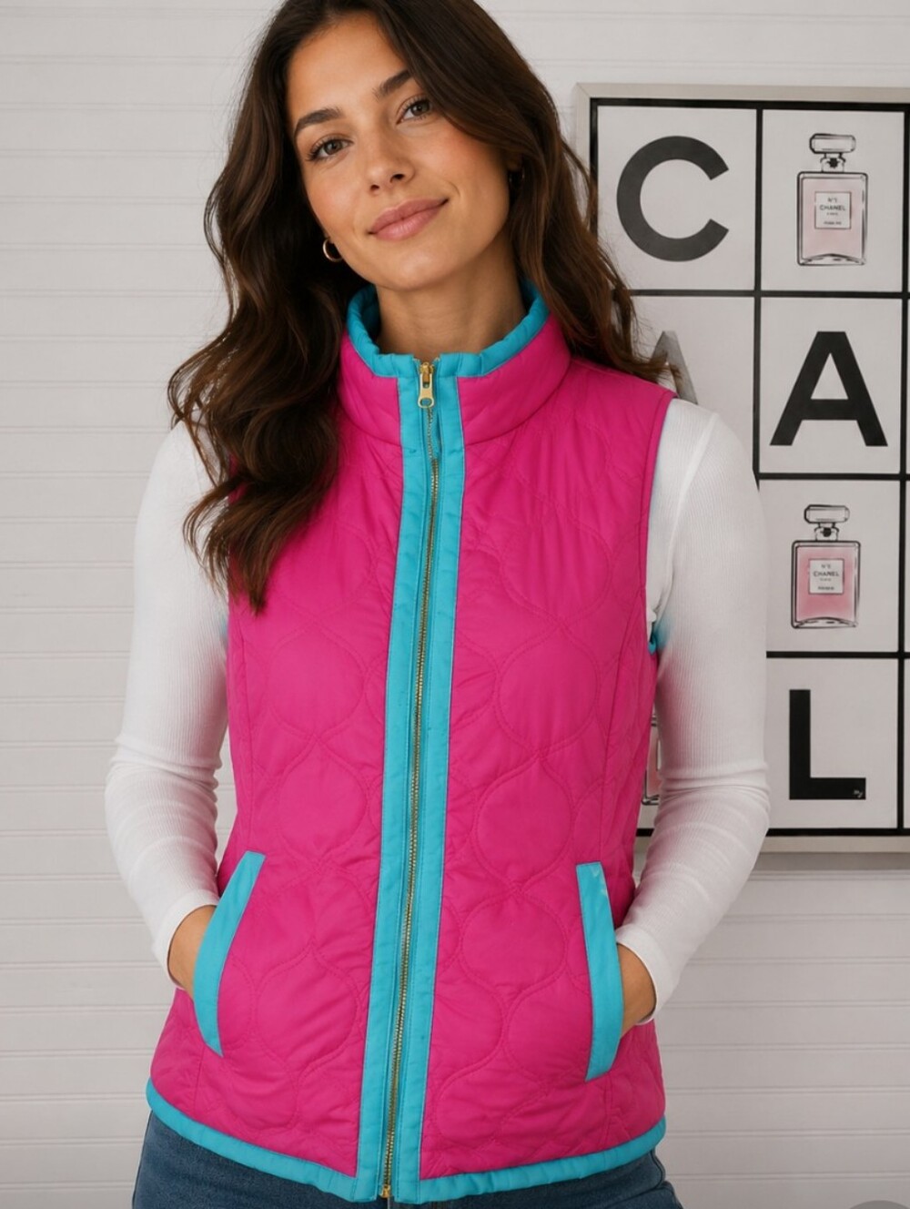 NWOT Vineyard Vines Pink/Blue Quilted Puffer Vest. XS.
